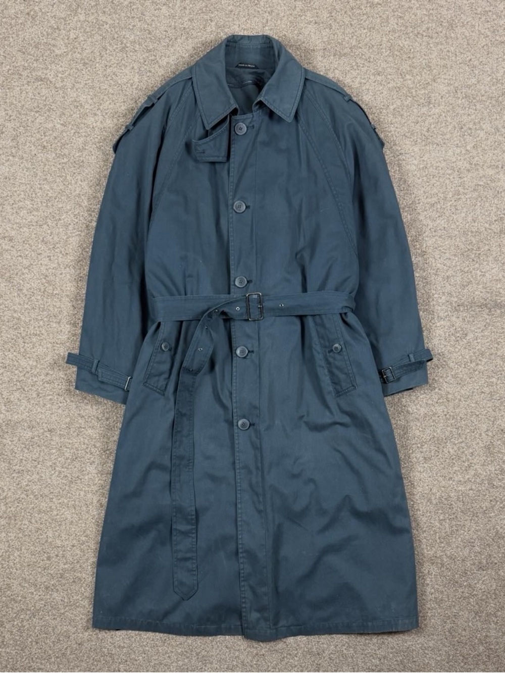 Vintage Navy Blue Long Belted‎ Trench Coat Mens Size 40 / Medium Removable Liner
